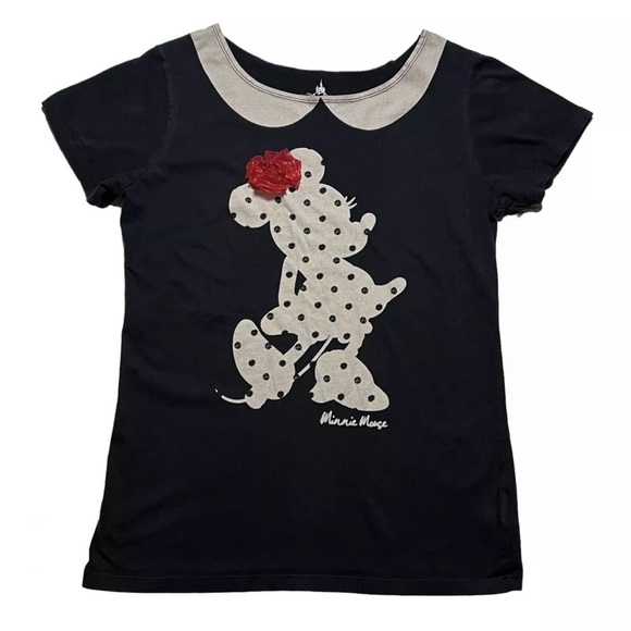Disney Parks Charcoal Polka Dot Minnie Mouse Bow Tee Size XL - Picture 1 of 6